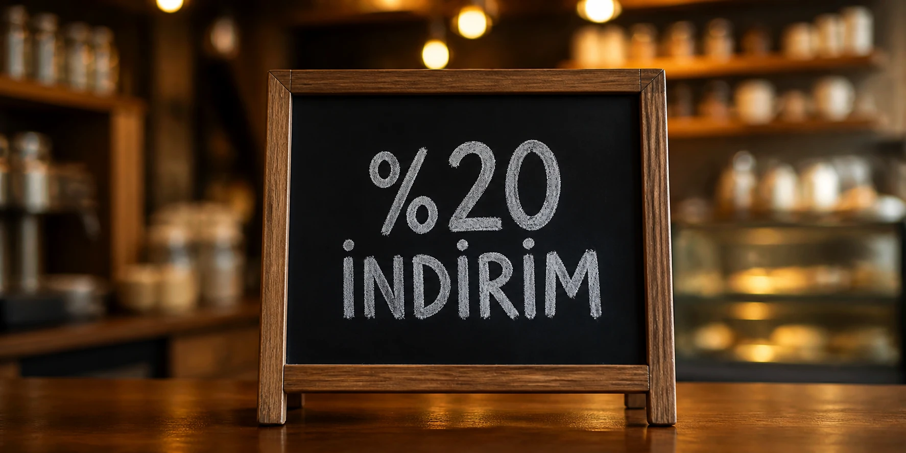 Yalnızca indirim mesajı taşıyan kara tahta kampanya tabelası