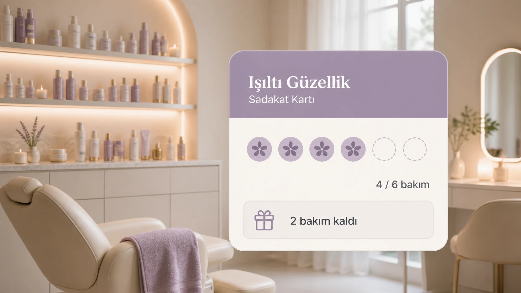 Güzellik ve bakım işletmesi için özel sadakat kartı sayfası örneği